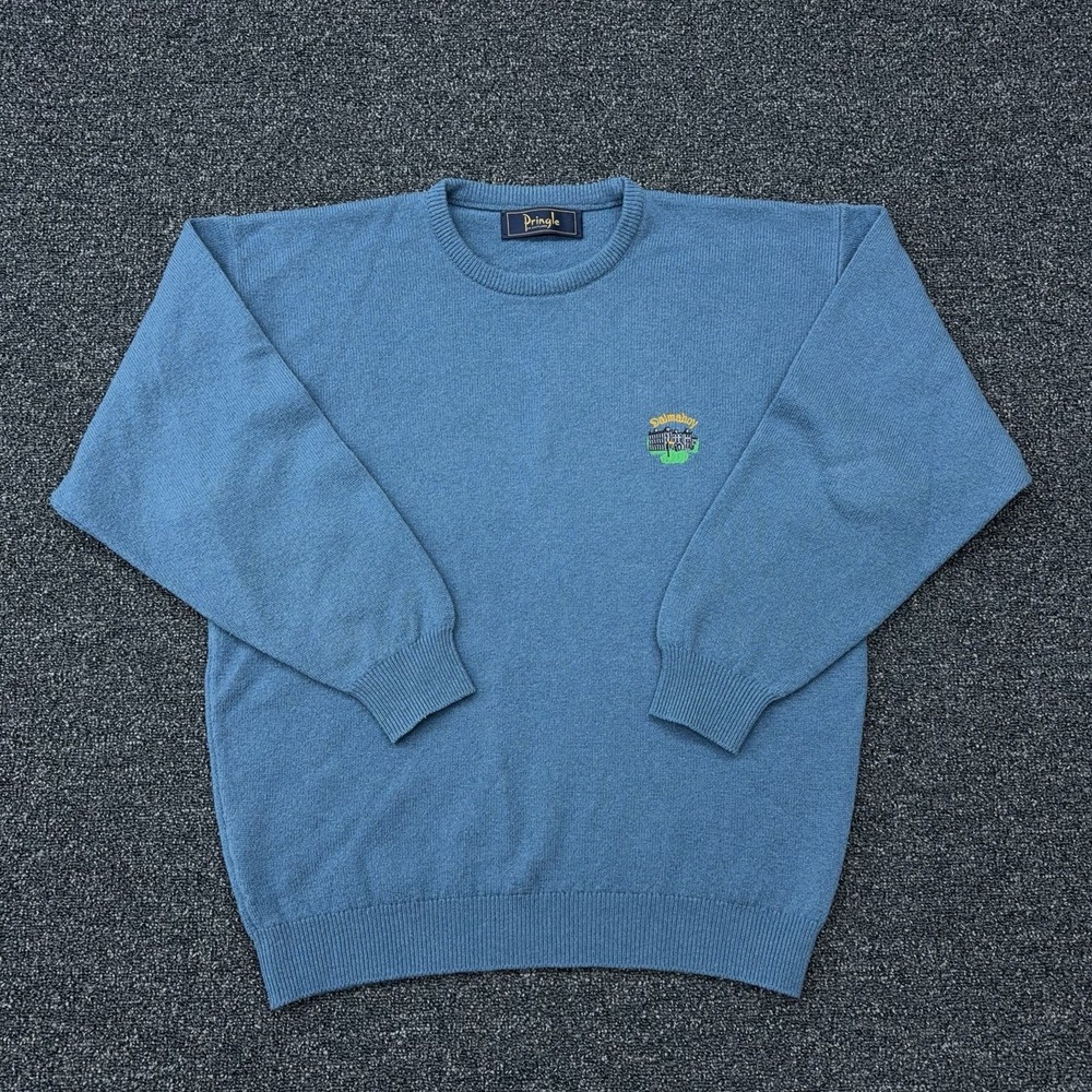 Vintage Pringle of Scotland Lambswool Sweater Dalmahoy Golf‎ Club Blue Size S
